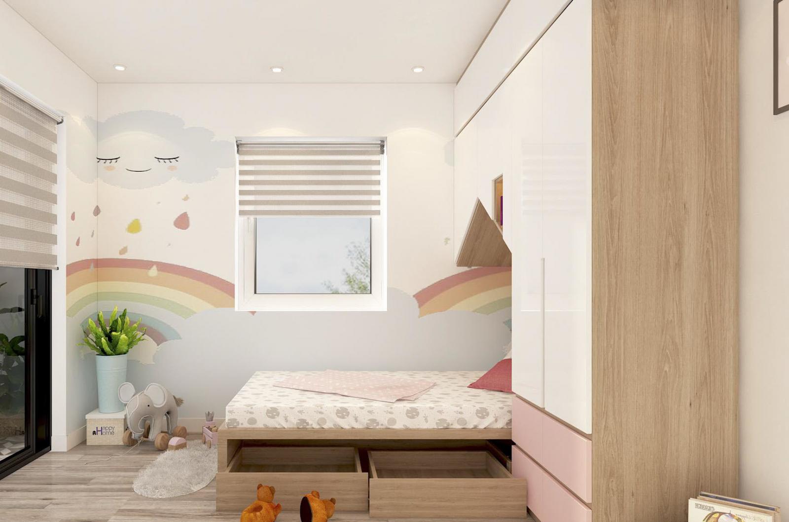 Tranh tường ngộ nghĩnh, đ&aacute;ng y&ecirc;u tạo điểm nhấn sinh động cho kh&ocirc;ng gian ngủ nghỉ.