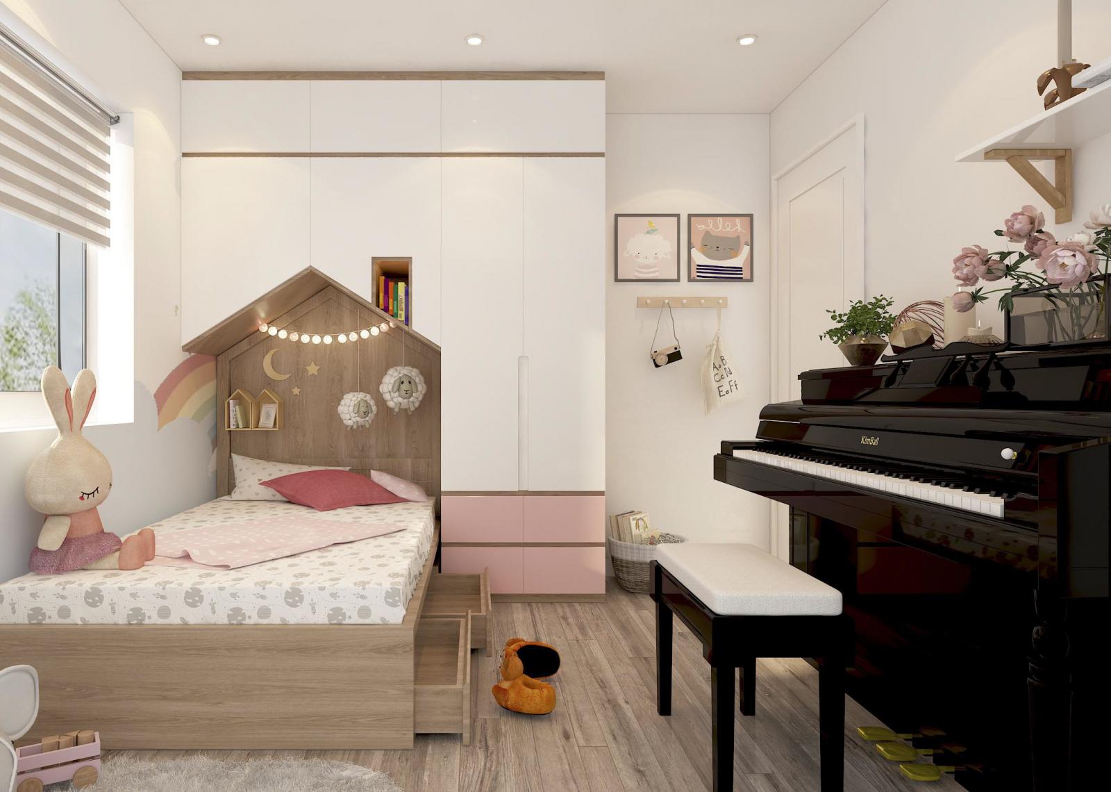 ph&ograve;ng ngủ b&eacute; g&aacute;i với giường h&igrave;nh ng&ocirc;i nh&agrave;