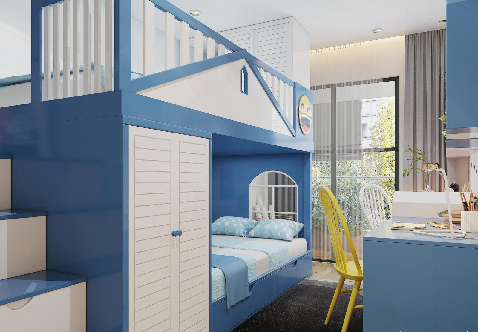 Bậc thang, lan can được thiết kế đảm bảo an to&agrave;n cho b&eacute; trong sinh hoạt h&agrave;ng ng&agrave;y.