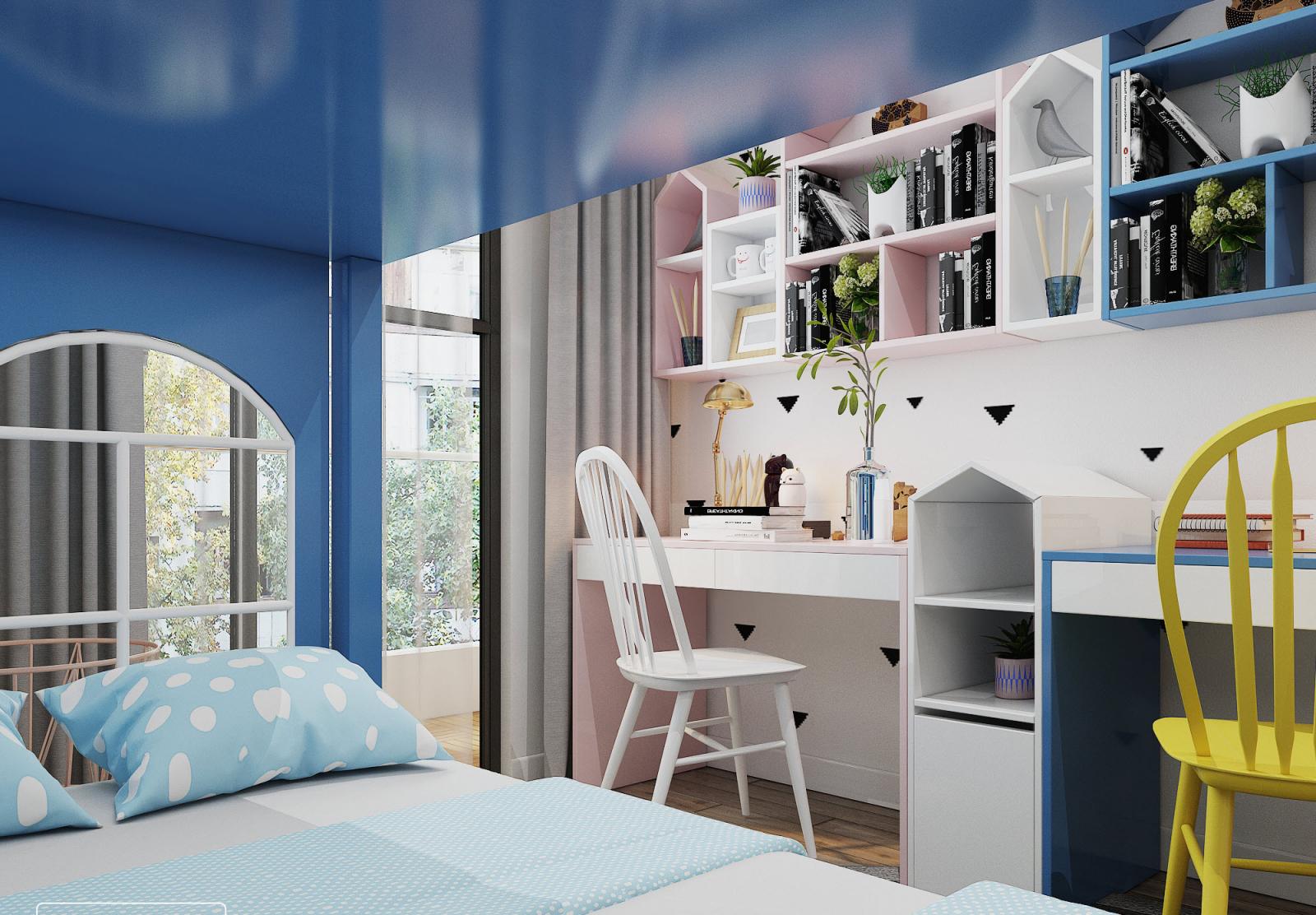 G&oacute;c học tập cho hai b&eacute; tận dụng được tối đa &aacute;nh s&aacute;ng tự nhi&ecirc;n.