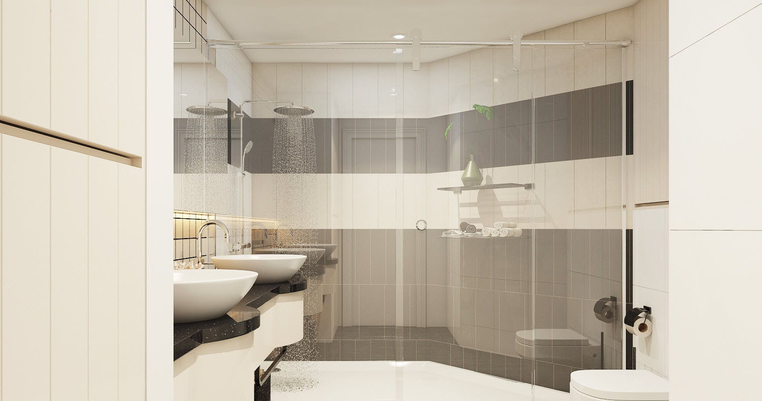 V&aacute;ch k&iacute;nh trong suốt ngăn c&aacute;ch giữa khu tắm v&agrave; vệ sinh b&ecirc;n ngo&agrave;i.