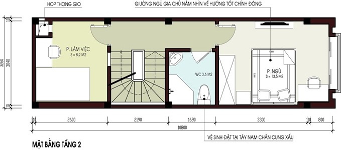 Mặt bằng tầng 2 nhà ống