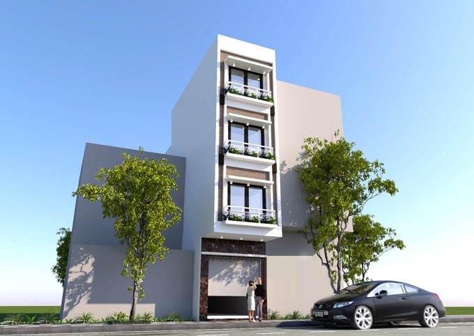 Phối cảnh 3D mẫu nhà ống 3,5 tầng phong cách hiện đại
