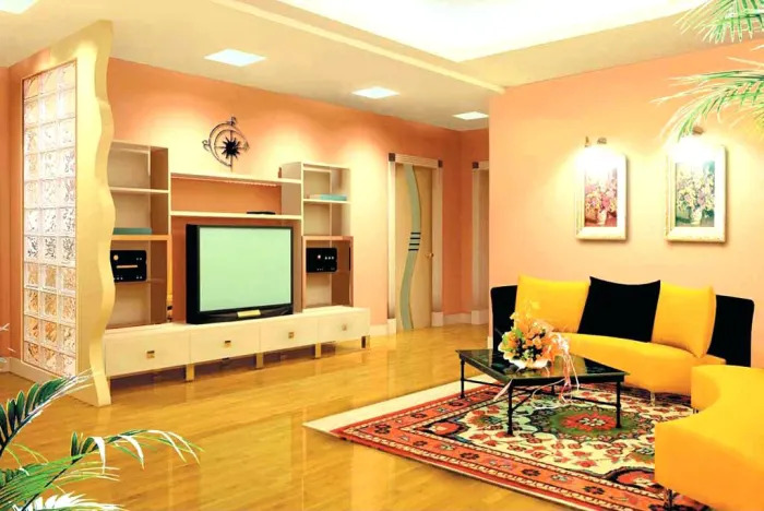 ph&ograve;ng kh&aacute;ch t&ocirc;ng m&agrave;u ấm n&oacute;ng chủ đạo