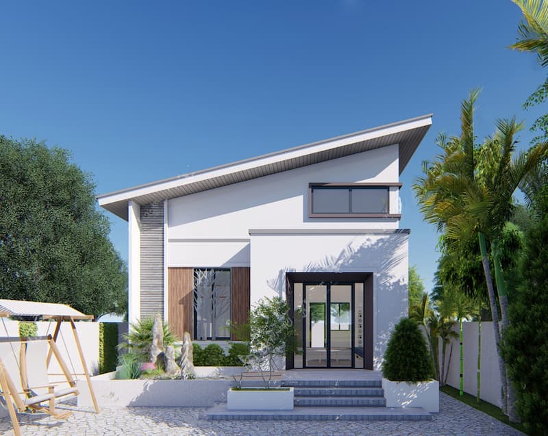 mặt tiền ng&ocirc;i nh&agrave; cấp 4 m&aacute;i lệch minh họa cho c&aacute;ch b&aacute;n nh&agrave; nhanh nhất