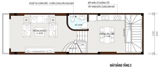 Mặt bằng tầng 2 nhà ống