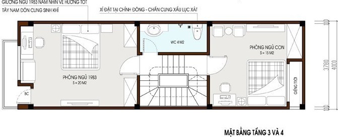Mặt bằng chức năng tầng 3 và tầng 4