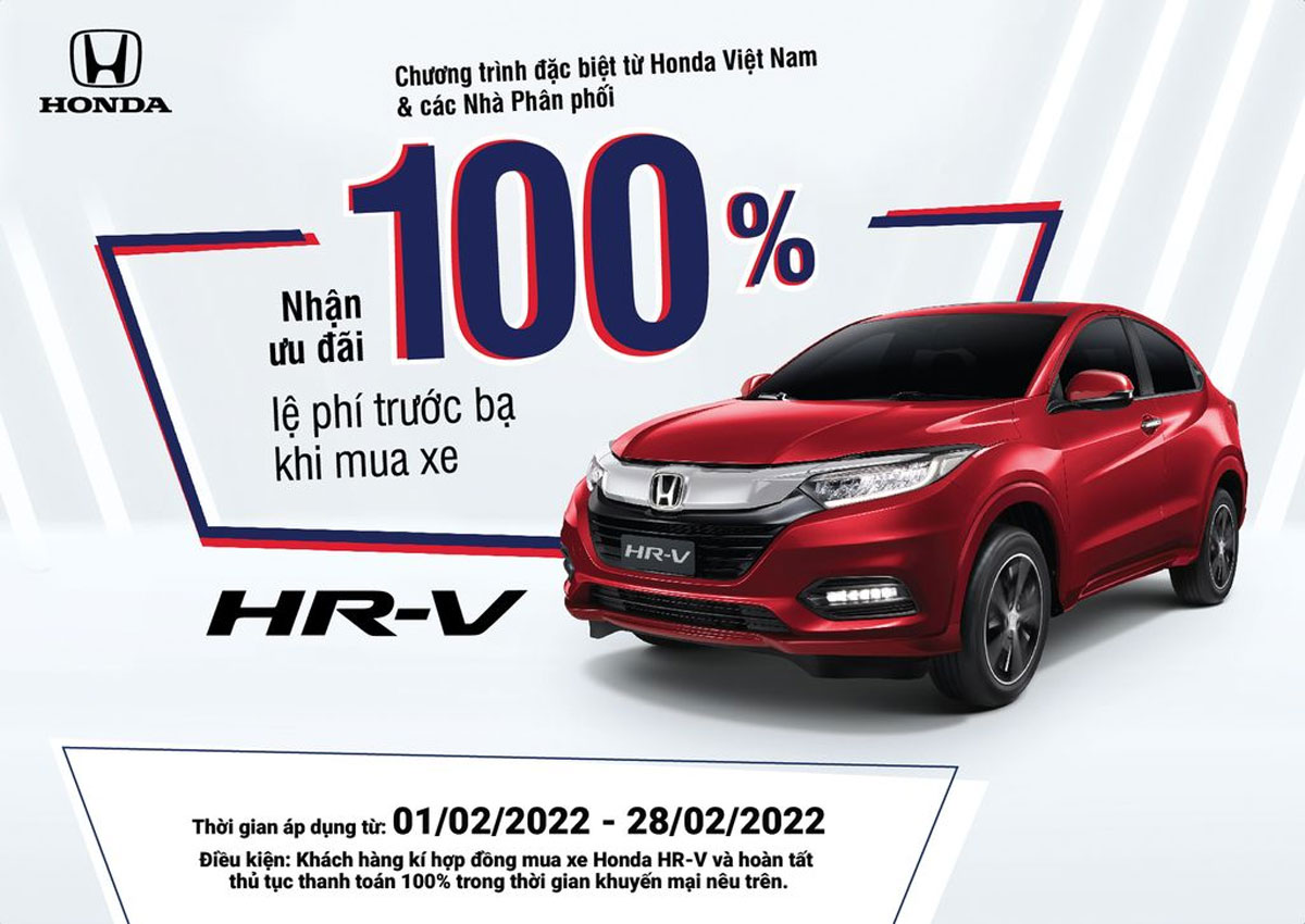 Mua xe Honda HR-V trong tháng 2 được ưu đãi 100% phí trước bạ.
