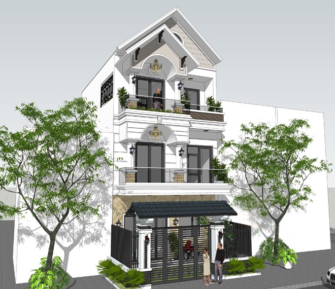 Phối cảnh 3D mẫu nhà ống 3 tầng hiện đại Phối cảnh 3D mẫu nhà ống 3 tầng hiện đại