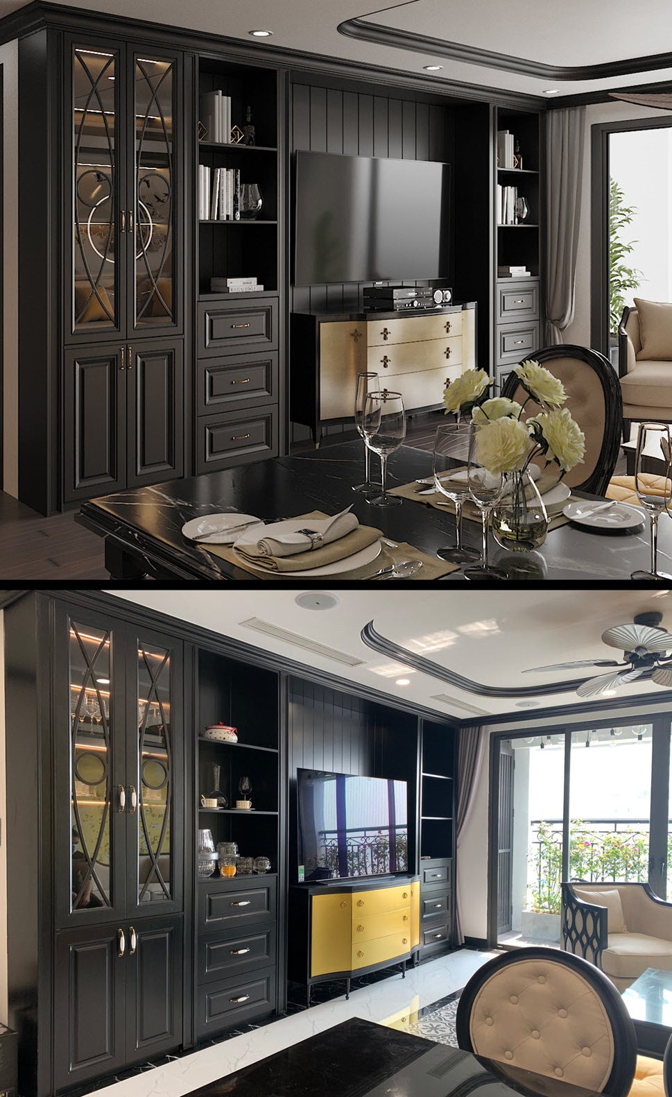 Ph&ograve;ng kh&aacute;ch l&ecirc;n h&igrave;nh thực tế c&ograve;n sinh động, sắc n&eacute;t hơn cả bản phối cảnh 3D.
