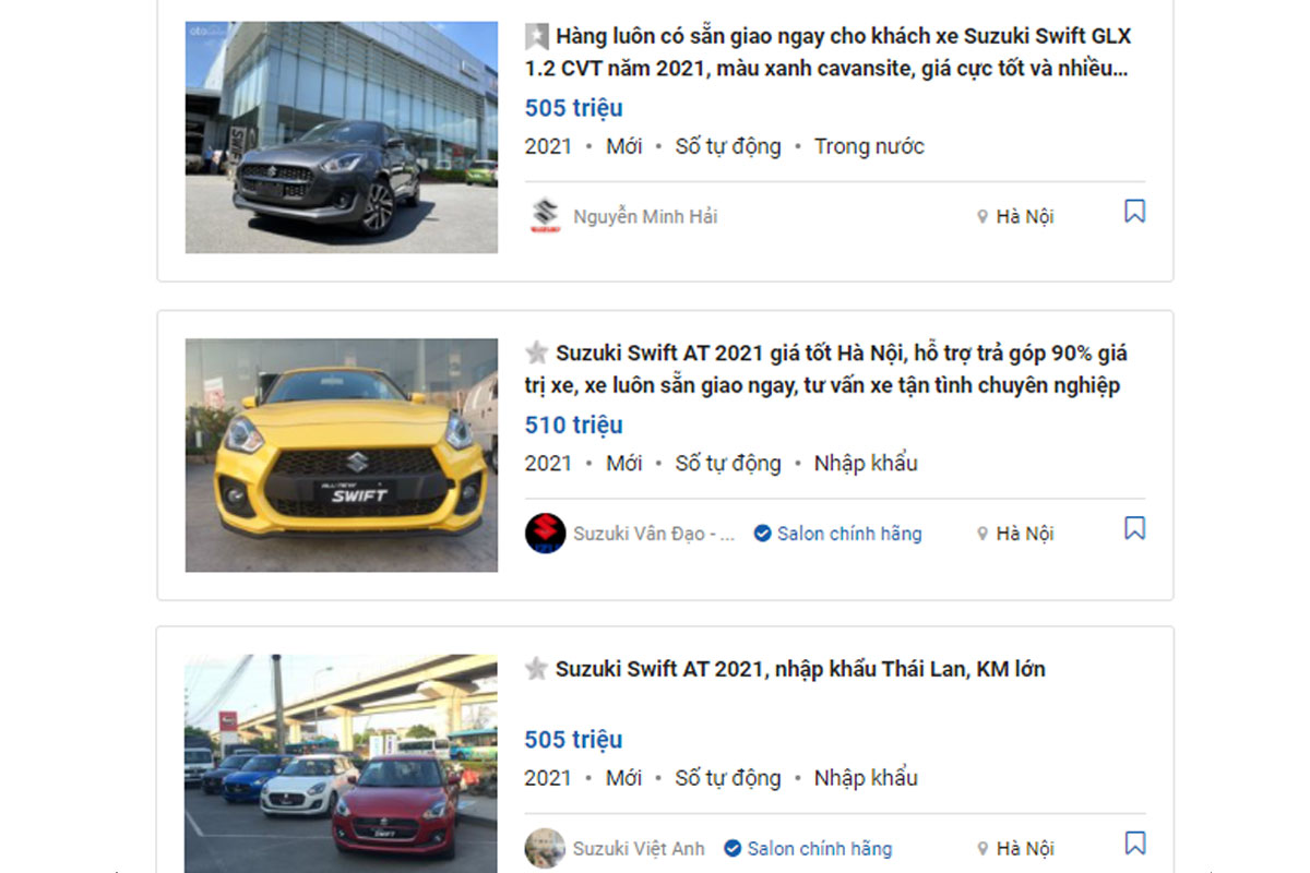 Gi&aacute; xe Suzuki Swift 2021 tại một số đại l&yacute; giảm c&ograve;n 505 triệu đồng.