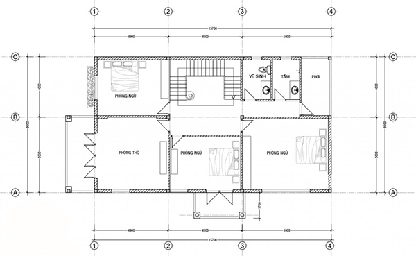 Mặt bằng c&ocirc;ng năng tầng 2 biệt thự
