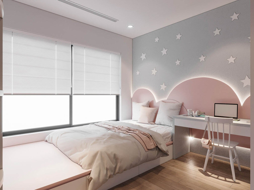 G&oacute;c học tập, l&agrave;m việc gọn xinh ngay cạnh đầu giường, đ&oacute;n được &aacute;nh s&aacute;ng tự nhi&ecirc;n.