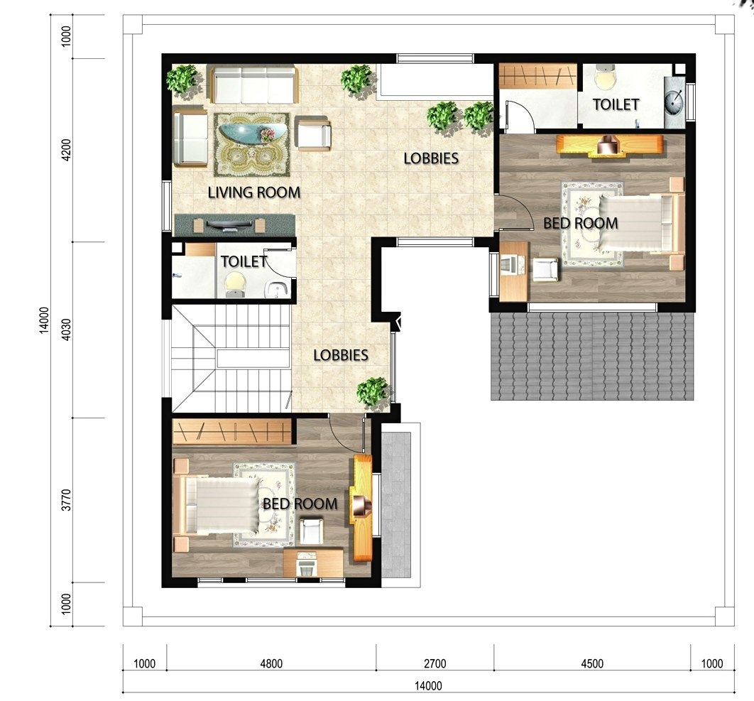 Mặt bằng tầng 2 biệt thự m&aacute;i Th&aacute;i