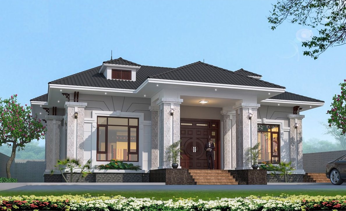 Phối cảnh 3D mẫu biệt thự vườn 1 tầng hiện đại