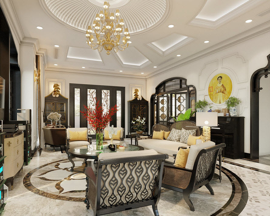 Đồ nội thất Đ&ocirc;ng Dương với những n&eacute;t chạm khắc tinh tế, thanh lịch.