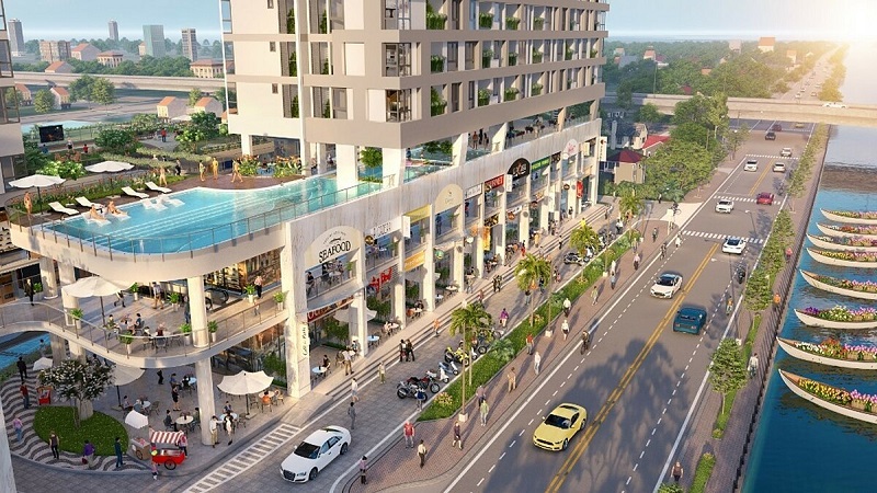  Với view sông đắt giá, khu shop thương mại được thiết kế theo chủ đề Bến phố "trên bến dưới thuyền" tiên phong tại nội thành
