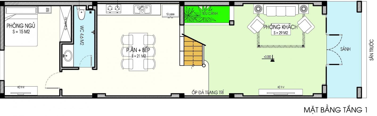 Mặt bằng chức năng tầng 1 nhà ống hiện đại