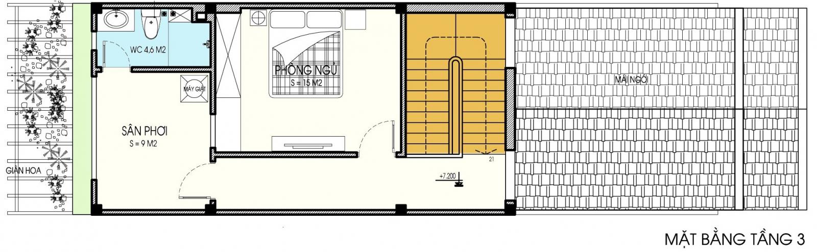 Mặt bằng chức năng tầng tum nhà ống 2,5 tầng