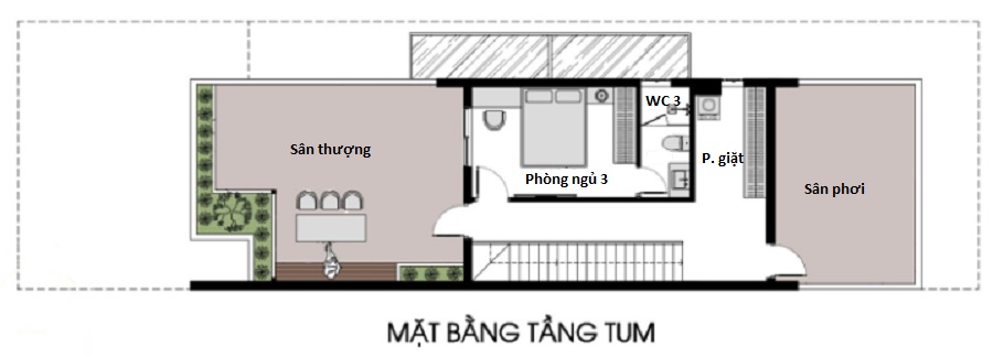 Mặt bằng tầng 3 nh&agrave; ống