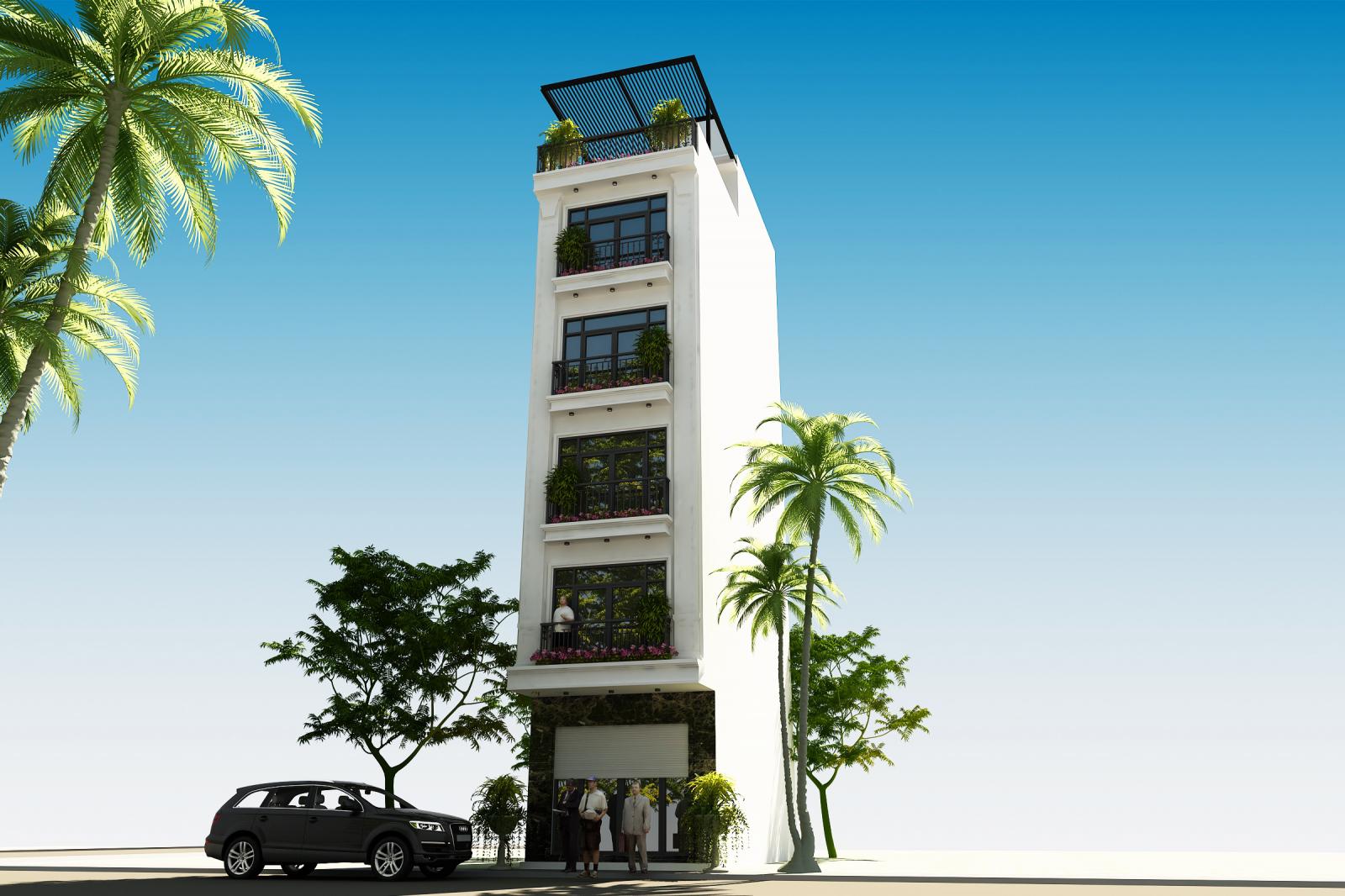 Phối cảnh mẫu nhà ống 5 tầng 1 tum kết hợp kinh doanh