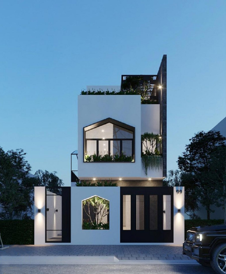 Phối cảnh 3D mẫu nh&agrave; ống 3 tầng phong c&aacute;ch hiện đại