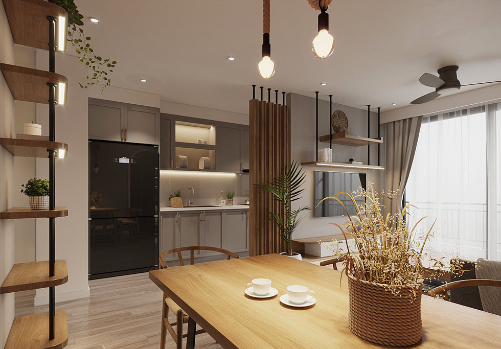 Khu bếp nấu được thiết kế tách biệt ở phía trong, đảm bảo sự riêng tư cần thiết cho gia chủ. Toàn bộ không gian sinh hoạt chung đều đón được ánh sáng tự nhiên.
