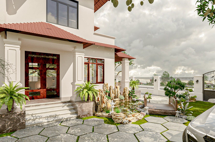 phối cảnh sân trong biệt thự đẹp