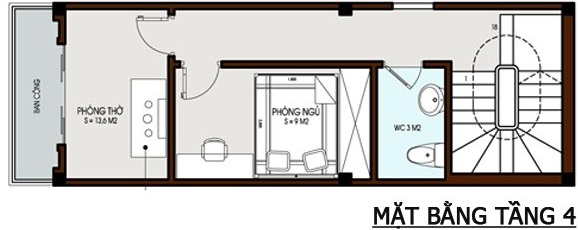 Mặt bằng công năng tầng 4 nhà ống