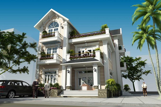 Phối cảnh kiến tr&uacute;c biệt thự 3 tầng phong c&aacute;ch hiện đại