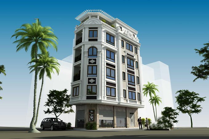 Phối cảnh mẫu nh&agrave; l&ocirc; 6,5 tầng kết hợp kinh doanh