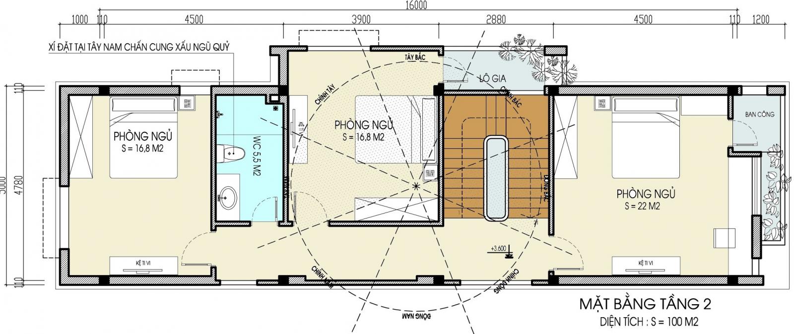 Mặt bằng c&ocirc;ng năng tầng 2 nh&agrave; ống