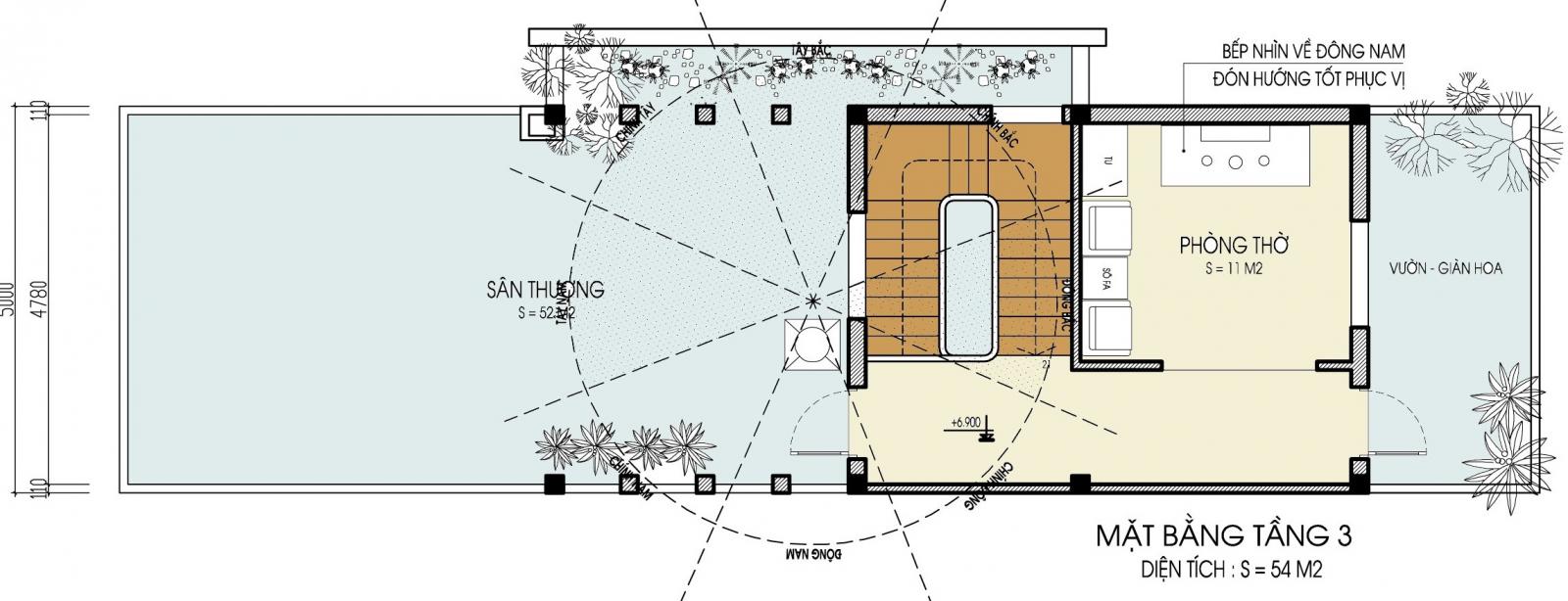 Mặt bằng c&ocirc;ng năng tầng 3 nh&agrave; ống