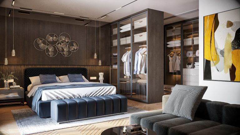 Ph&ograve;ng ngủ master rộng r&atilde;i, sử dụng nội thất sang trọng. Căn ph&ograve;ng t&iacute;ch hợp cả kh&ocirc;ng gian thay đồ sang chảnh.