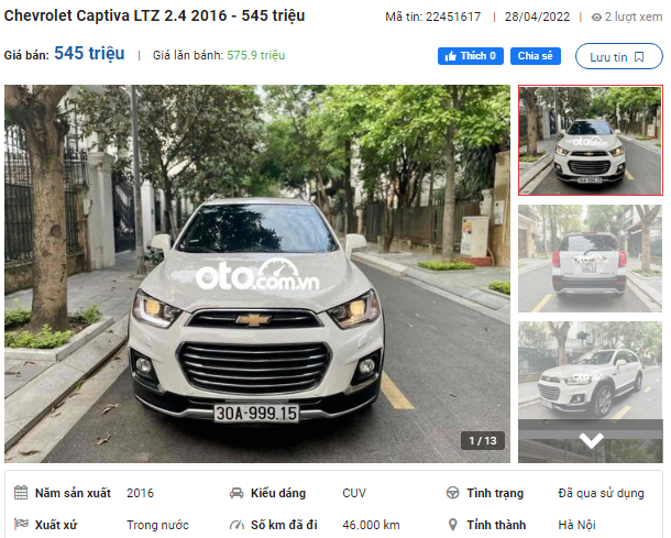 Rất nhiều xe Captiva 2016 được chào bán với mức giá 545 triệu đồng. 1