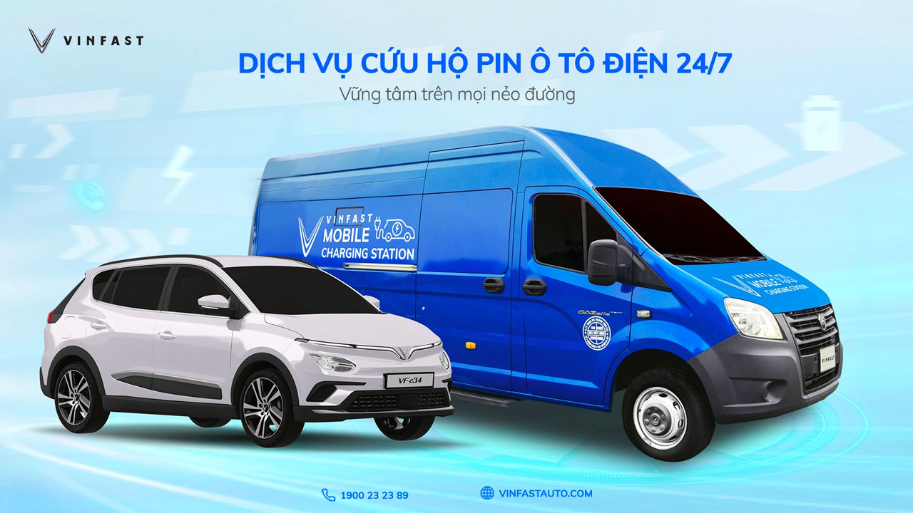 VinFast triển khai dịch vụ cứu hộ pin &ocirc; t&ocirc; điện 24/7.