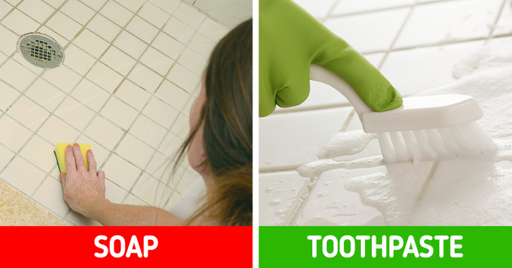 D&ugrave;ng kem đ&aacute;nh răng để loại bỏ v&aacute;ng x&agrave; ph&ograve;ng, l&agrave;m sạch v&ograve;i nước