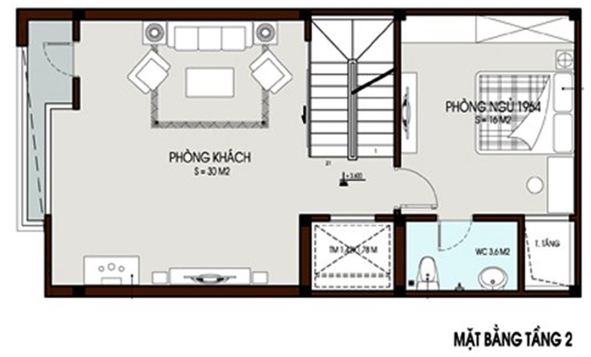 Mặt bằng tầng 2 nhà ống