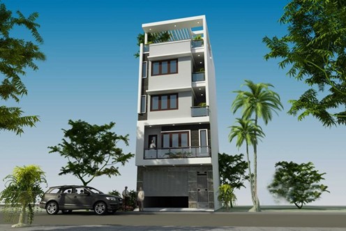 Phối cảnh tổng thể mẫu nhà ống 5 tầng kết hợp kinh doanh