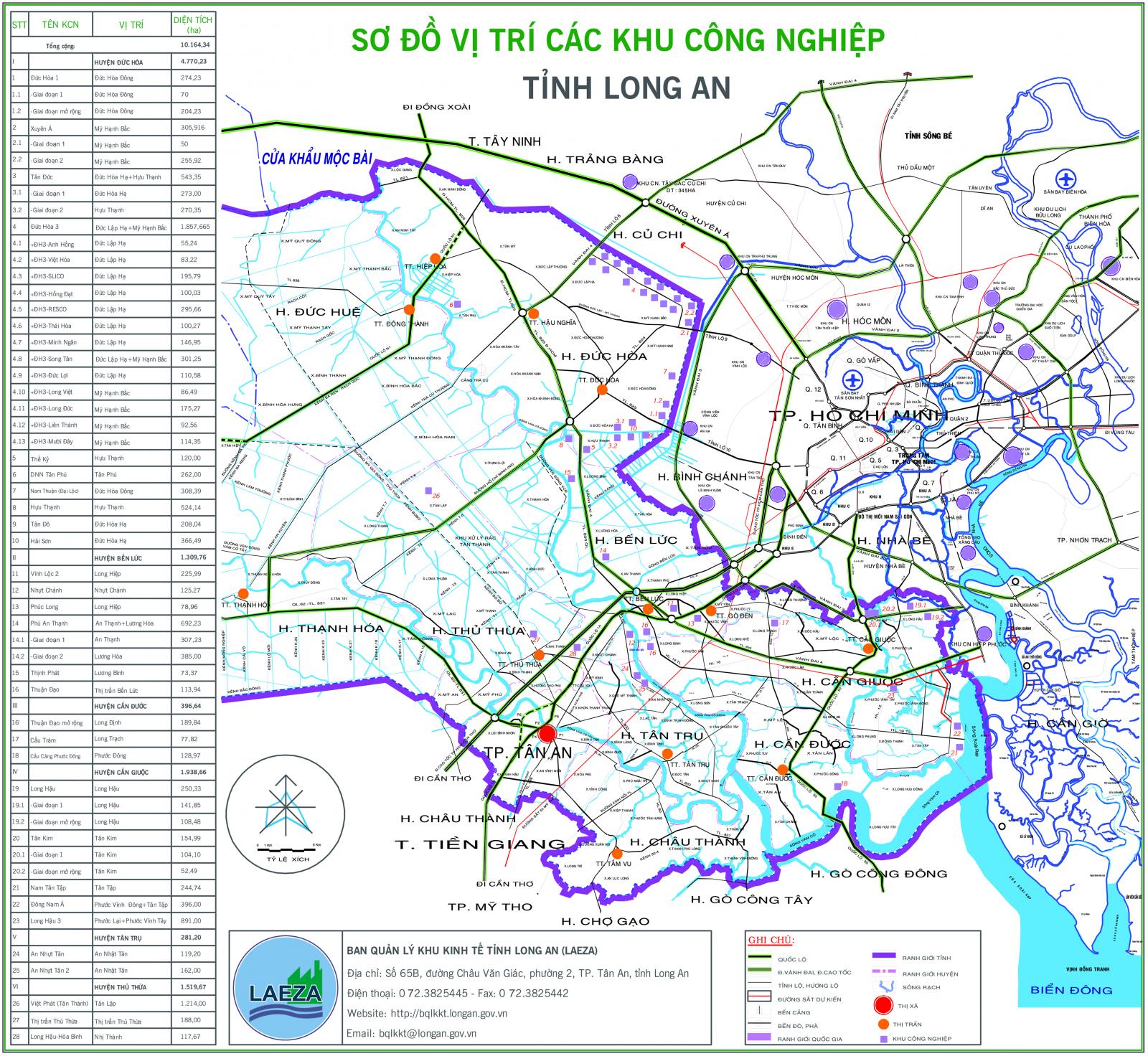 Bản đồ vị tr&iacute; c&aacute;c khu c&ocirc;ng nghiệp tại Long An