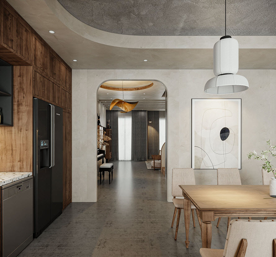 Chất Thiền xuy&ecirc;n suốt to&agrave;n bộ kh&ocirc;ng gian tầng trệt biệt thự, mang lại cảm gi&aacute;c an y&ecirc;n, thư gi&atilde;n cho c&aacute;c th&agrave;nh vi&ecirc;n gia đ&igrave;nh.