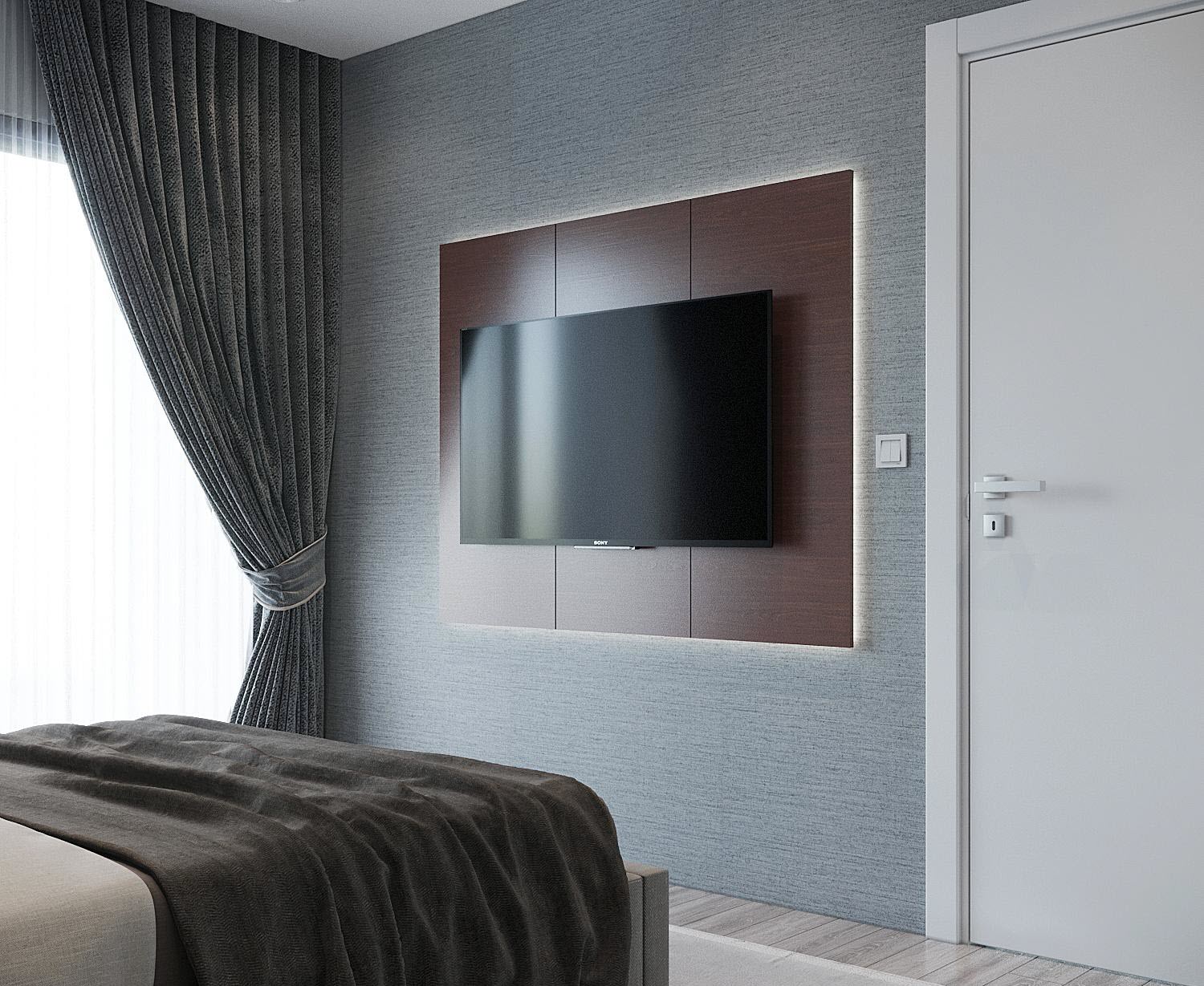 Góc phòng ngủ với tivi găn tường