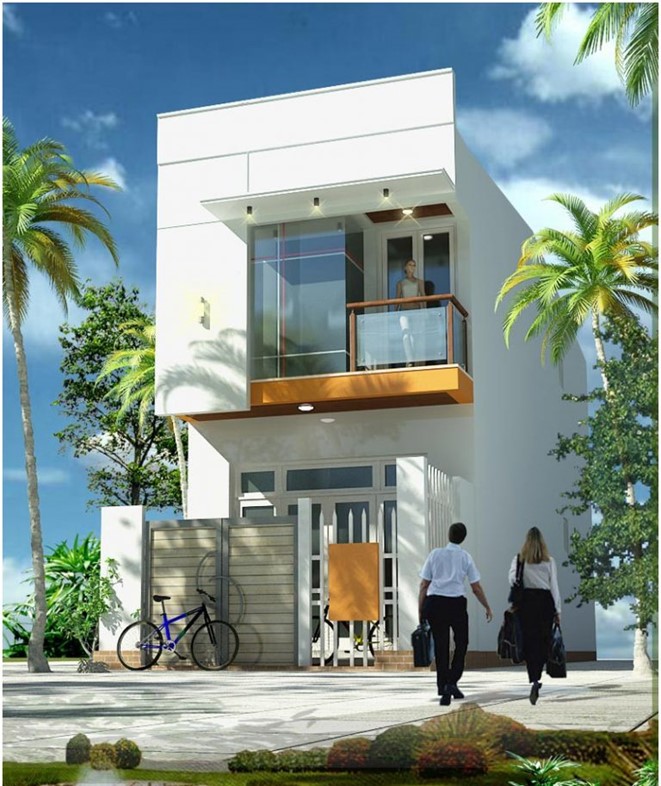 Phối cảnh 3D mẫu nhà ống 2 tầng phong cách hiện đại