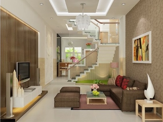 Phòng khách nhà ống có thiết kế đơn giản với đầy đủ tiện ích thiết yếu, đảm bảo độ thông thoáng cho không gian sinh hoạt chung.