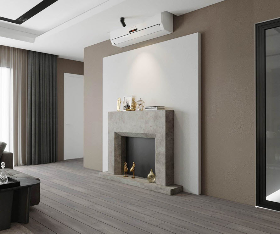 Chi tiết trang trí kiểu lò sưởi đặc trưng của phong cách châu Âu hiện đại, mang lại cảm giác ấm cúng, gần gũi cho không gian sinh hoạt gia đình.