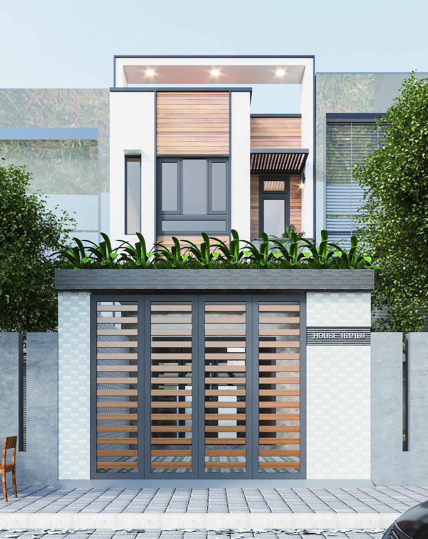 Phối cảnh mẫu nh&agrave; ống 2 tầng phong c&aacute;ch hiện đại