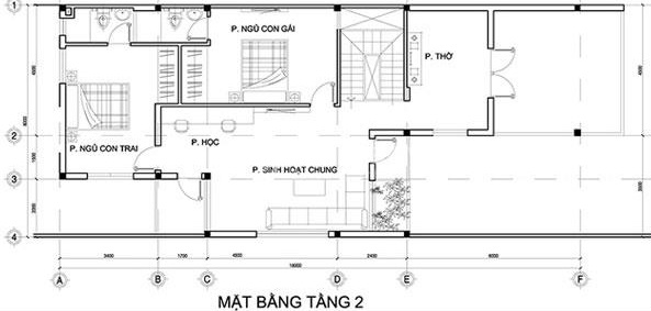 Mặt bằng c&ocirc;ng năng tầng 2 nh&agrave; ống