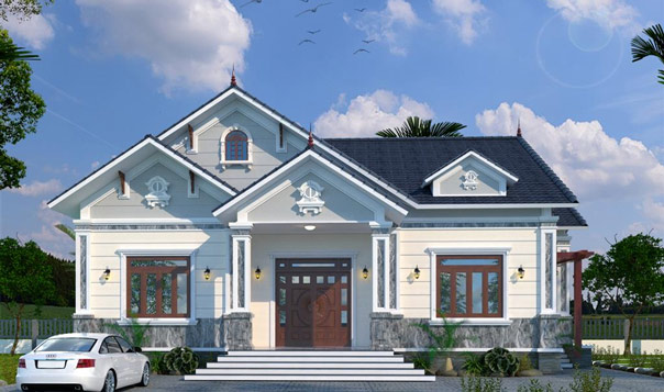 Phối cảnh 3D mẫu nh&agrave; vườn 1 tầng m&aacute;i Th&aacute;i