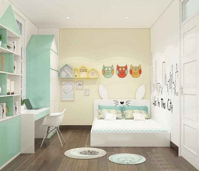 Mẫu thiết kế nội thất ph&ograve;ng ngủ xinh y&ecirc;u d&agrave;nh cho c&ocirc; con g&aacute;i với bảng m&agrave;u pastel nhẹ nh&agrave;ng, phối kết tinh tế.