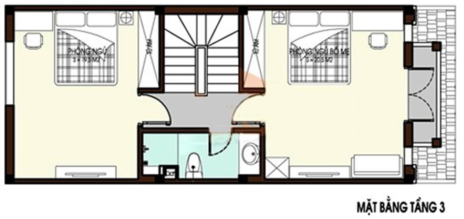 Mặt bằng c&ocirc;ng năng tầng 3 nh&agrave; ống hiện đại